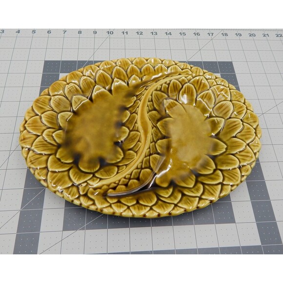 Belmar Of California Artichoke Oval Divided Serving Platter Green Glaze USA 553 - Picture 3 of 8